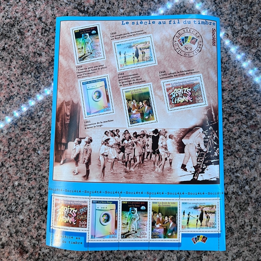 Colorful Stamp Collection , 20th-century societal milestones France Post